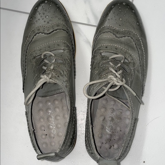 Leather Gray Brogue Oxford Shoes Lace up Formal Dress Shoe Size 37.5 - Picture 8 of 8